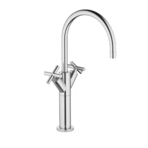 Dornbracht TARA Single-hole basin mixer with raised base without pop-up waste - Brushed Chrome