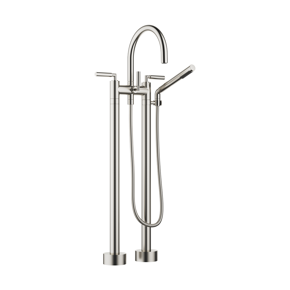 Dornbracht TARA Lever Two-hole bath mixer for free-standing assembly with hand shower set - Brushed Platinum