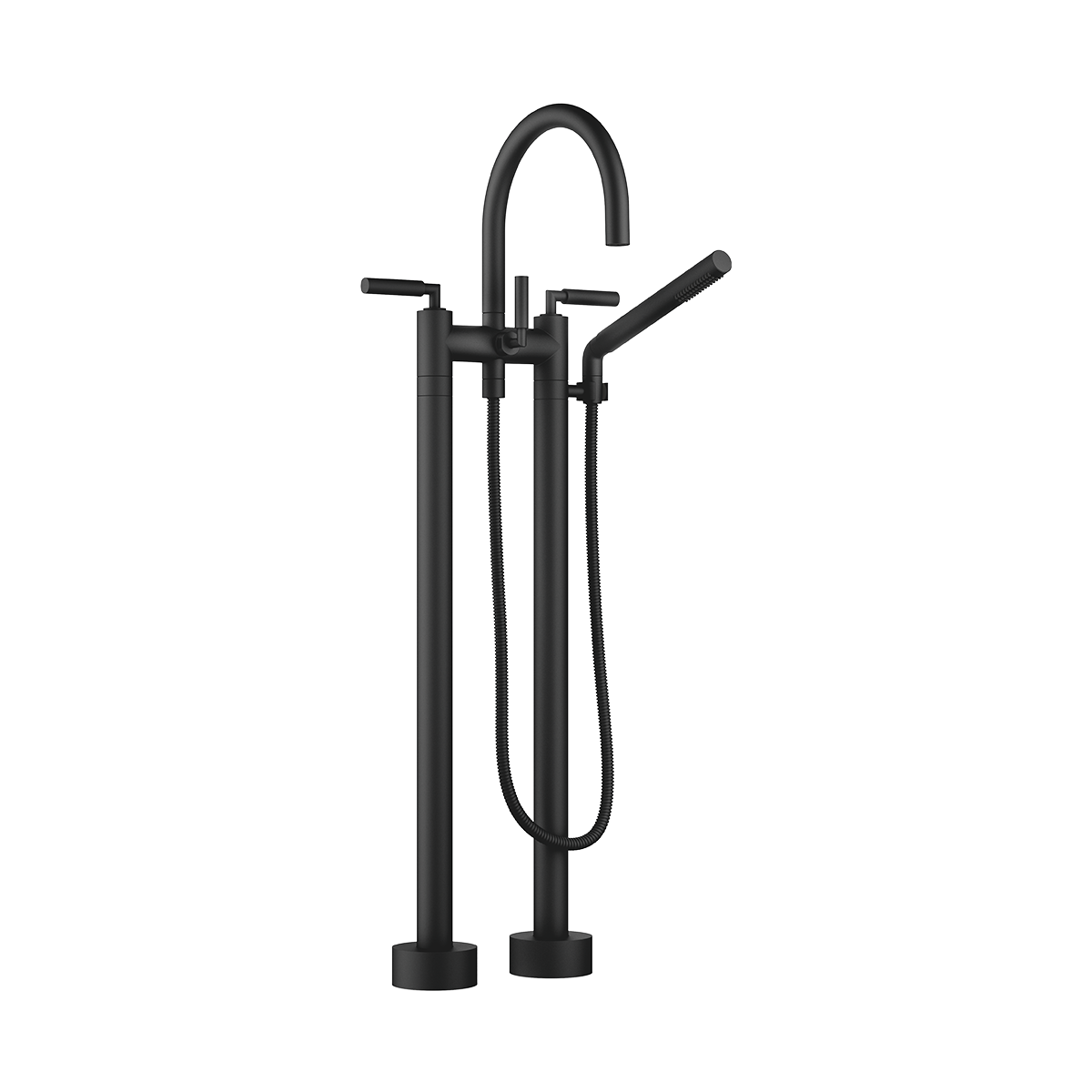 Dornbracht TARA Lever Two-hole bath mixer for free-standing assembly with hand shower set - Matte Black