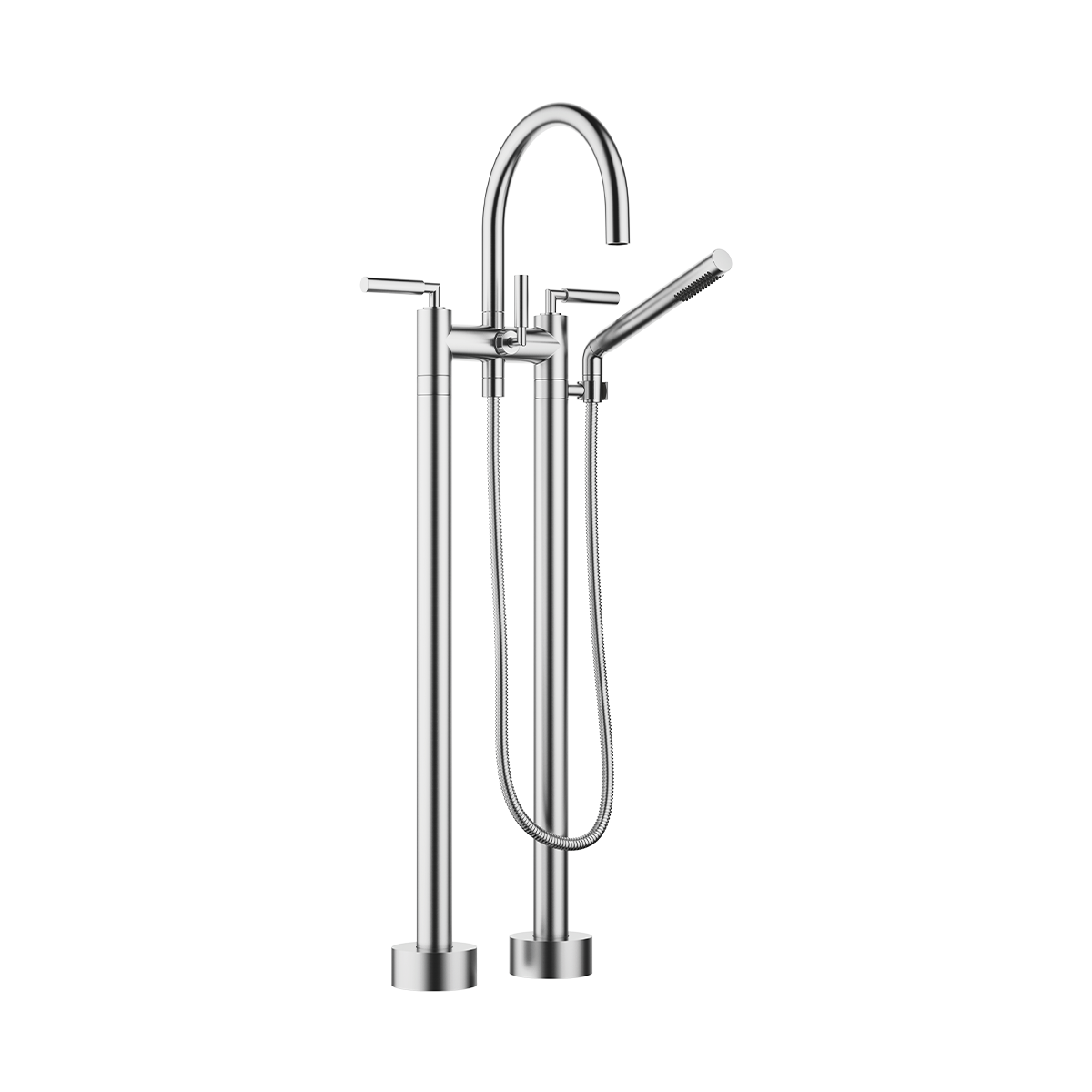 Dornbracht TARA Lever Two-hole bath mixer for free-standing assembly with hand shower set - Brushed Chrome
