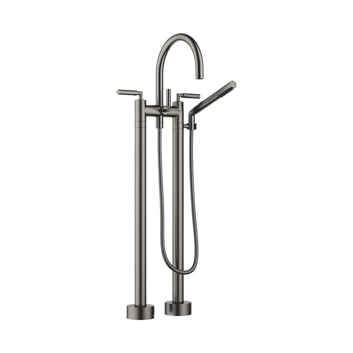 Dornbracht TARA Lever Two-hole bath mixer for free-standing assembly with hand shower set - Brushed Dark Platinum