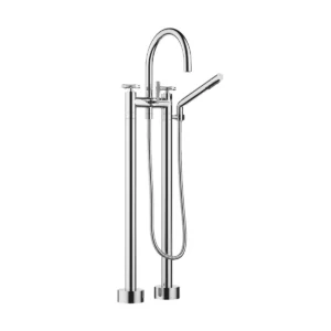 Dornbracht TARA Crosshead Two-hole bath mixer for free-standing assembly with hand shower set  - Chrome