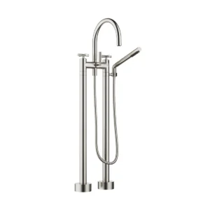 Dornbracht TARA Crosshead Two-hole bath mixer for free-standing assembly with hand shower set  - Brushed Platinum
