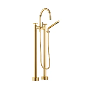 Dornbracht TARA Crosshead Two-hole bath mixer for free-standing assembly with hand shower set  - Brushed Durabrass (23kt Gold)