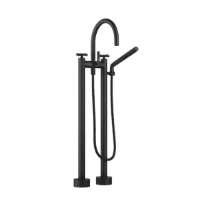Dornbracht TARA Crosshead Two-hole bath mixer for free-standing assembly with hand shower set  - Matte Black