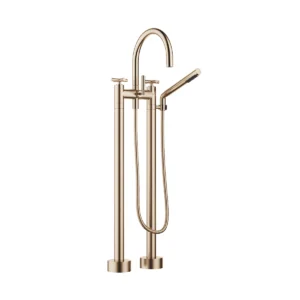 Dornbracht TARA Crosshead Two-hole bath mixer for free-standing assembly with hand shower set  - Brushed Champagne (22kt Gold)