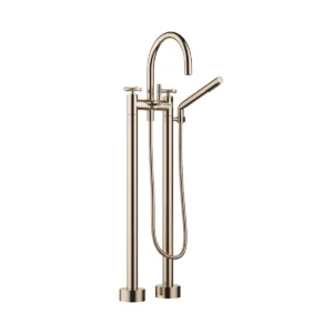 Dornbracht TARA Crosshead Two-hole bath mixer for free-standing assembly with hand shower set  - Champagne (22kt Gold)