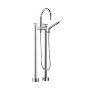 Dornbracht TARA Crosshead Two-hole bath mixer for free-standing assembly with hand shower set  - Brushed Chrome