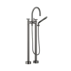 Dornbracht TARA Crosshead Two-hole bath mixer for free-standing assembly with hand shower set  - Brushed Dark Platinum