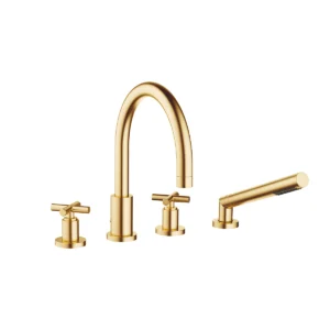 Dornbracht TARA Crosshead Bath shower set for bath rim or tile edge installation  - Brushed Durabrass (23kt Gold)