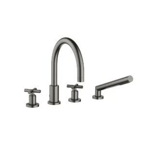 Dornbracht TARA Crosshead Bath shower set for bath rim or tile edge installation  - Brushed Dark Platinum
