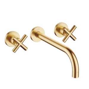 Dornbracht TARA Wall-mounted basin mixer without pop-up waste 240mm with crosshead - Brushed Durabrass (23kt Gold)